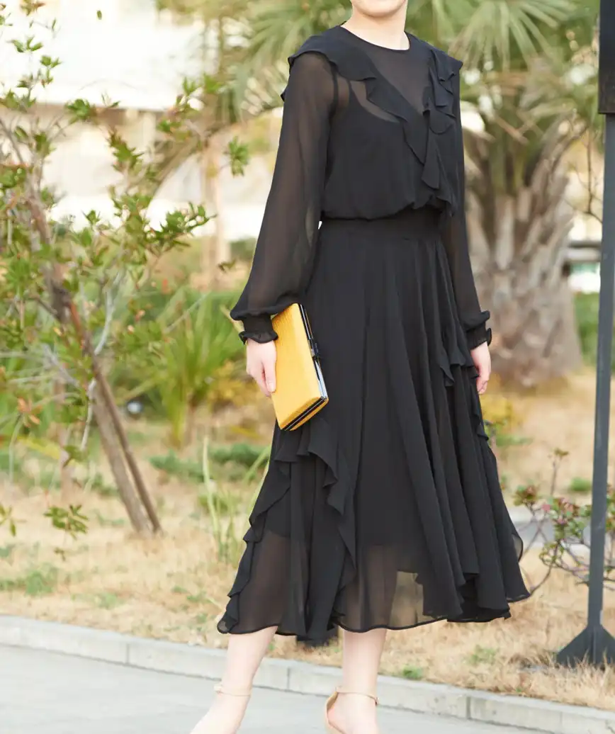 フレアスタイルライトミディアムドレス-ブラック-S