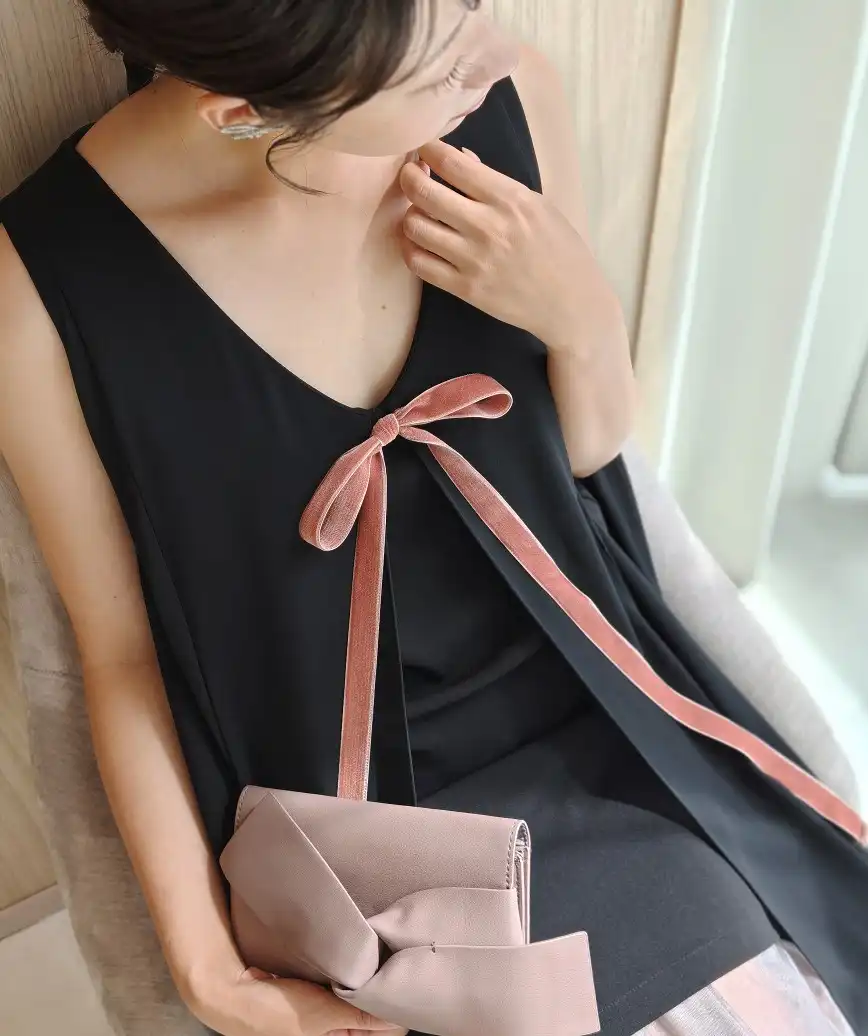 OGバイカラーシフォンロングドレス-ブラック-Mサイズ