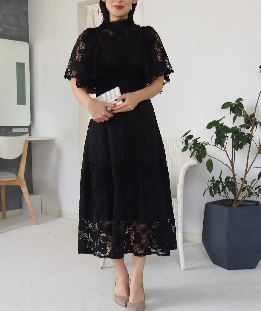 レースケープソフトマーメイドドレス-ブラック-Mサイズ