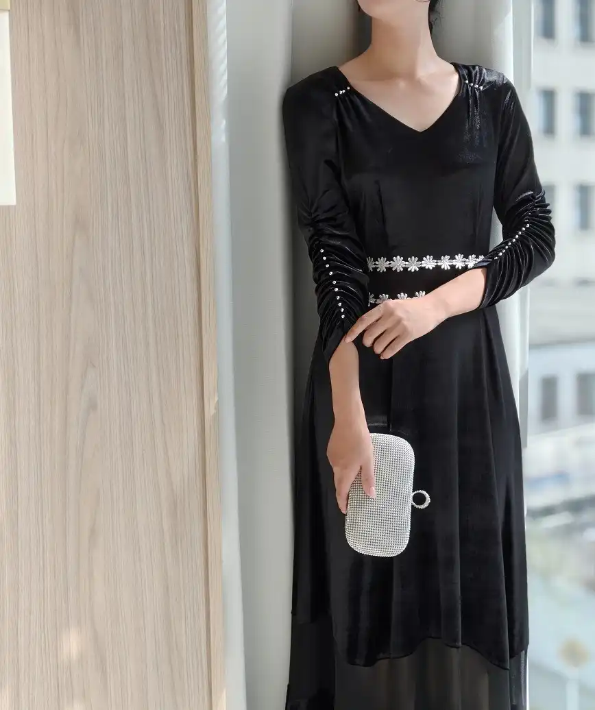 OGベロアシャーリングドレス-ブラック-M-Lサイズ