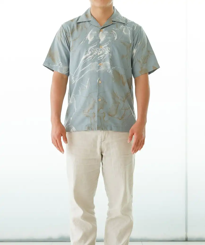OGかりゆしマーブルデザインシャツ-ブルー-M-L