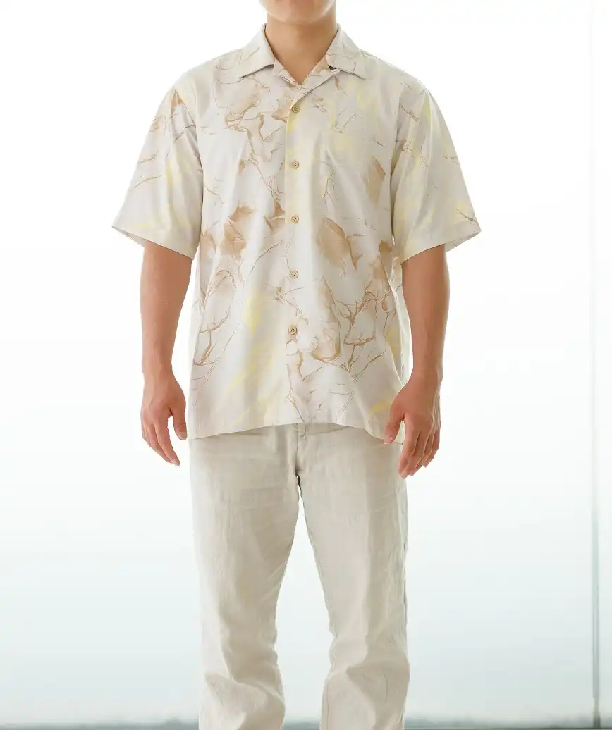OGかりゆしマーブルデザインシャツ-ベージュ-L-XL