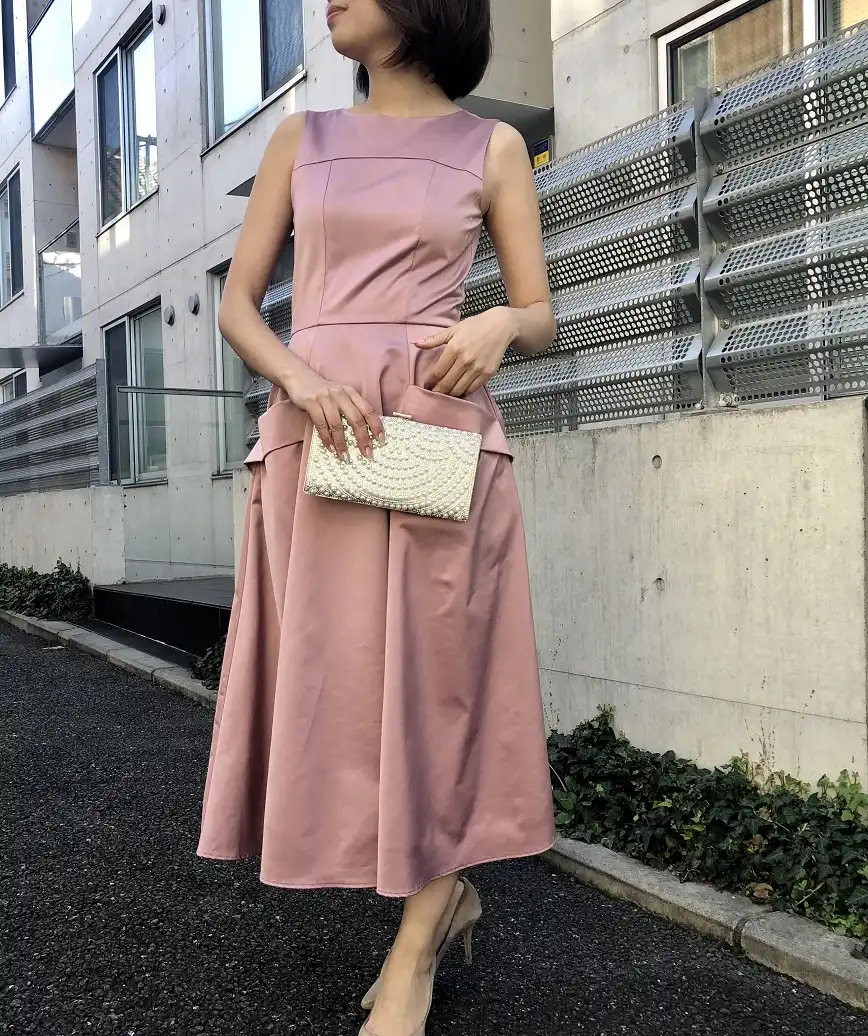 OGAラインフレアレディミディアムドレス-ピンク-S