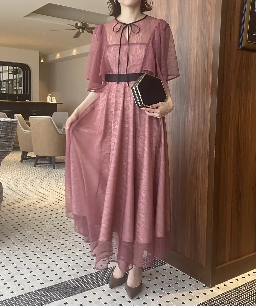 OGレースケープフラワードレス-ピンク-Sサイズ