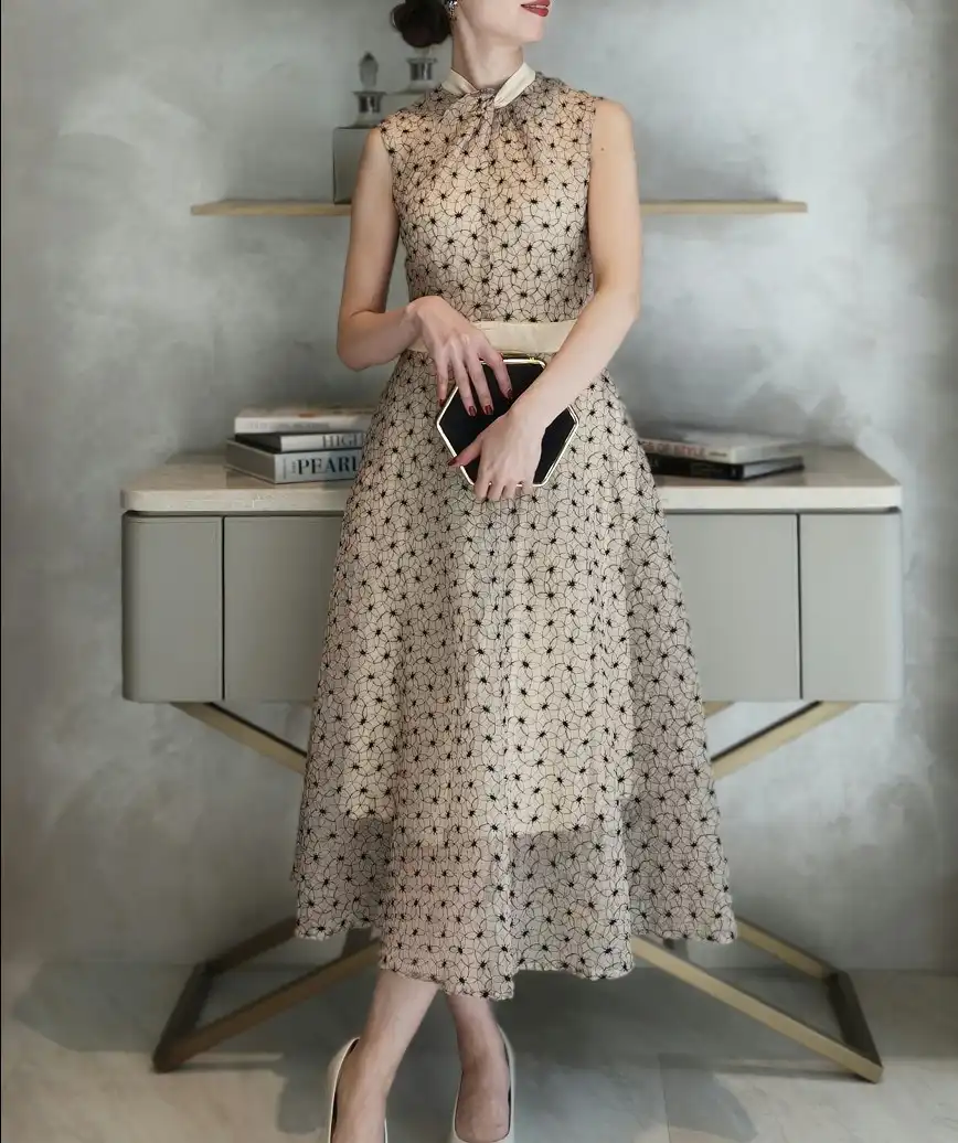 OGツイステッドネックシアードレス-ベージュ-Sサイズ