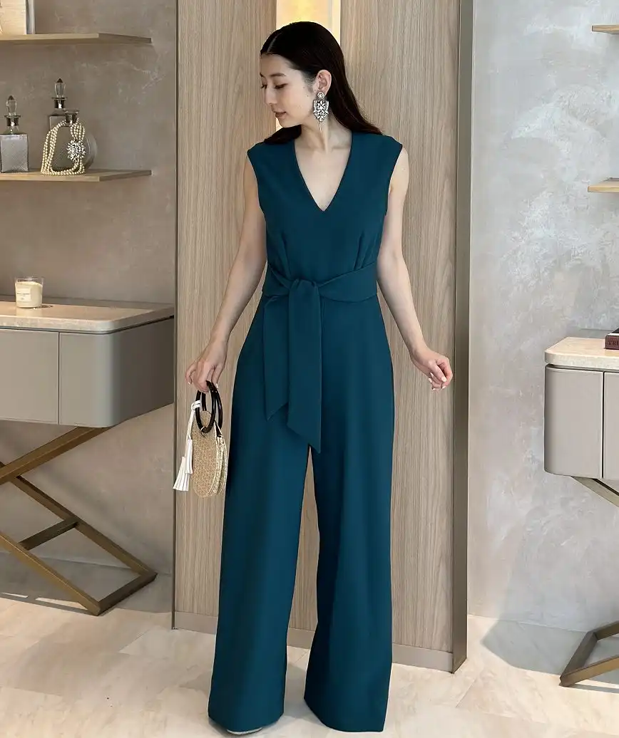 スリーブレスワイドパンツドレス-グリーン-Mサイズ