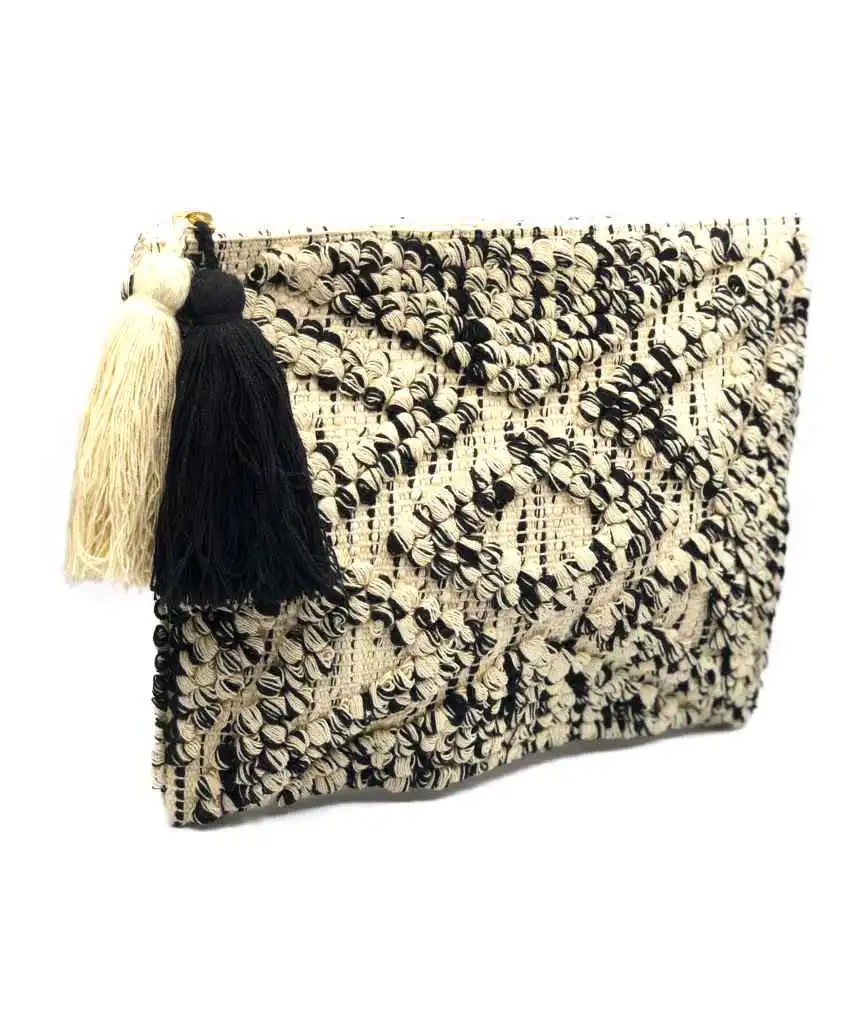 Fringe Cloth weave Cluth bag - Black