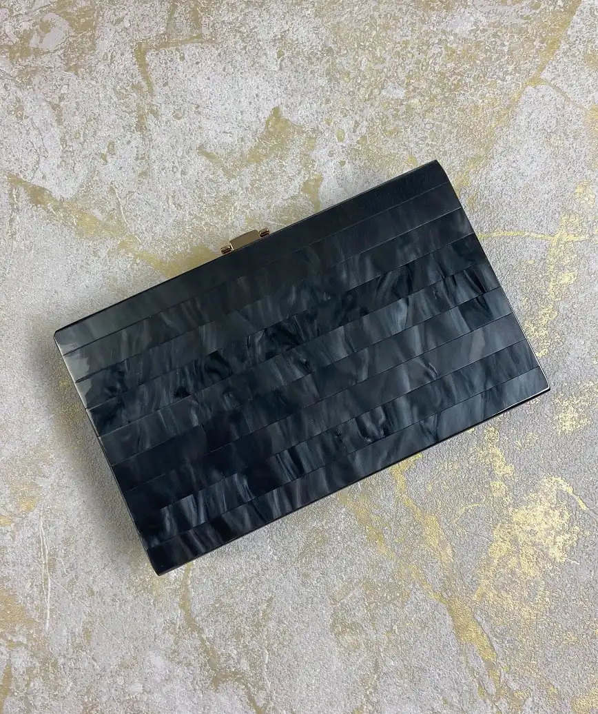 stripe marble box clutch bag - black