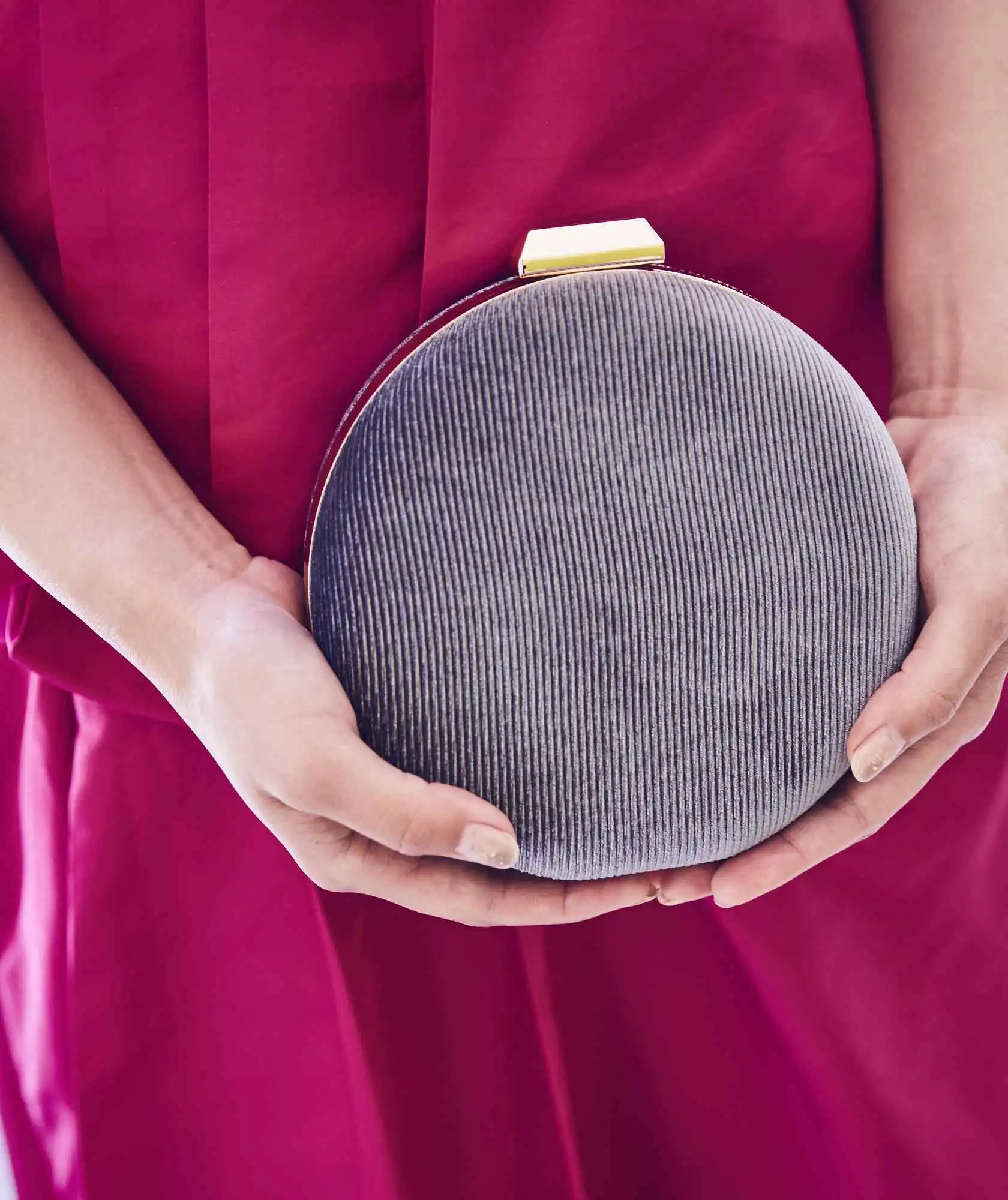 Blue Grey Velvet Circle Clutch bag