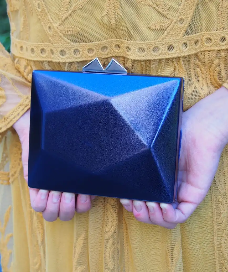 Geometric Faux Leather Clutch bag-Blue