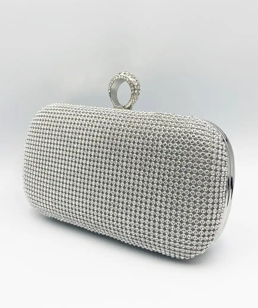 full stone round cluth bag - silver