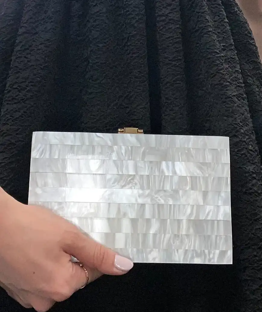 stripe marble box clutch bag - white