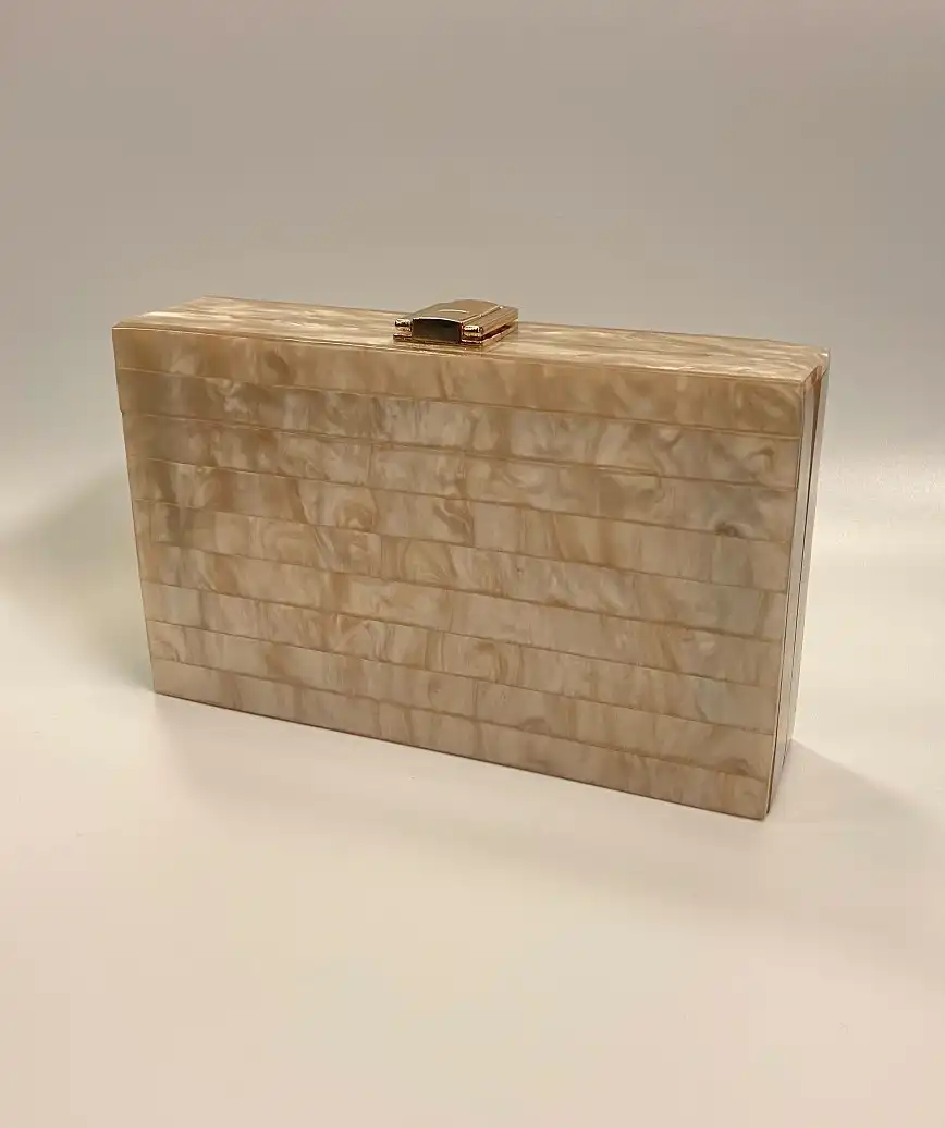 stripe marble box clutch bag - beige