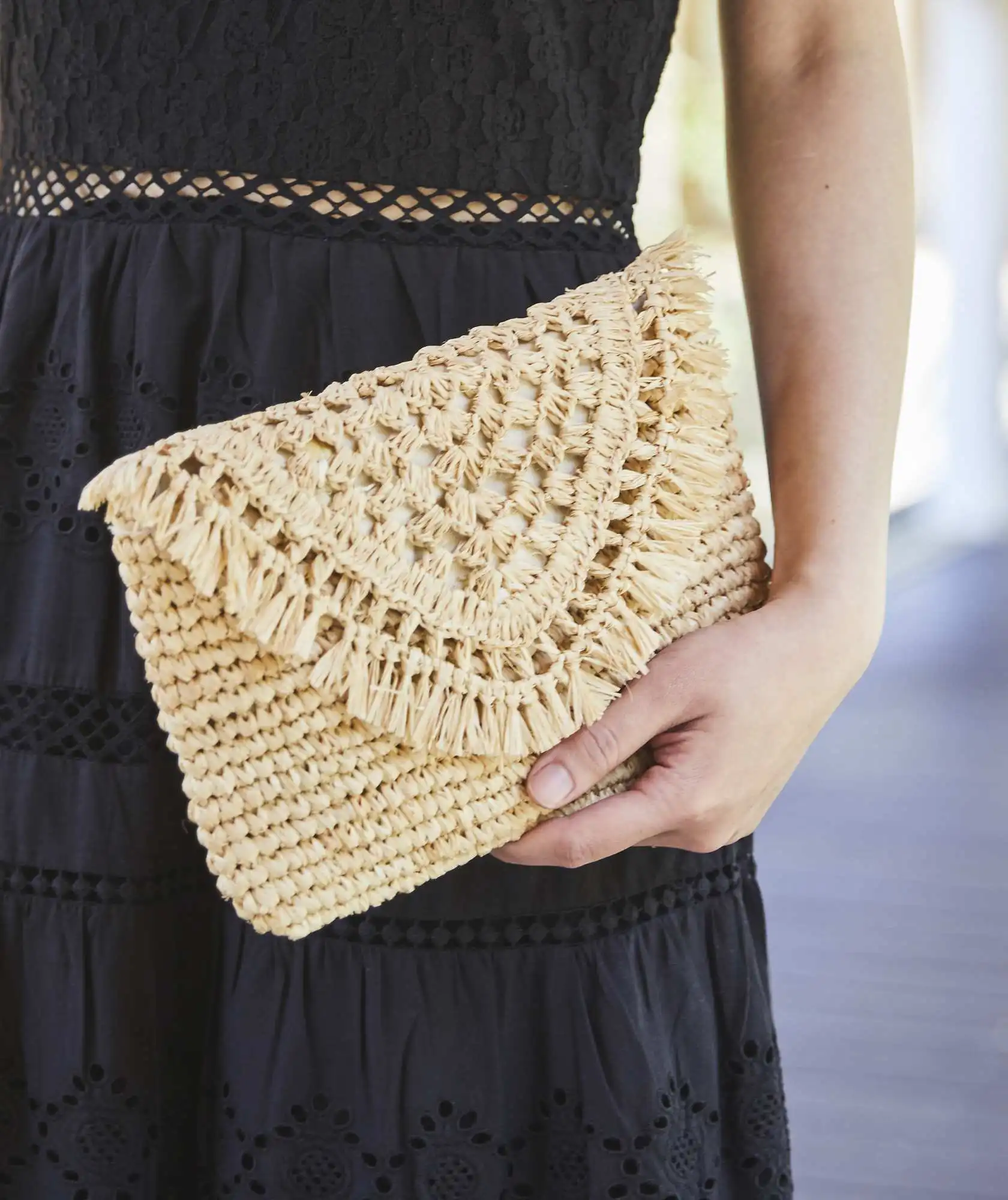 Beige Straw Clutch bag