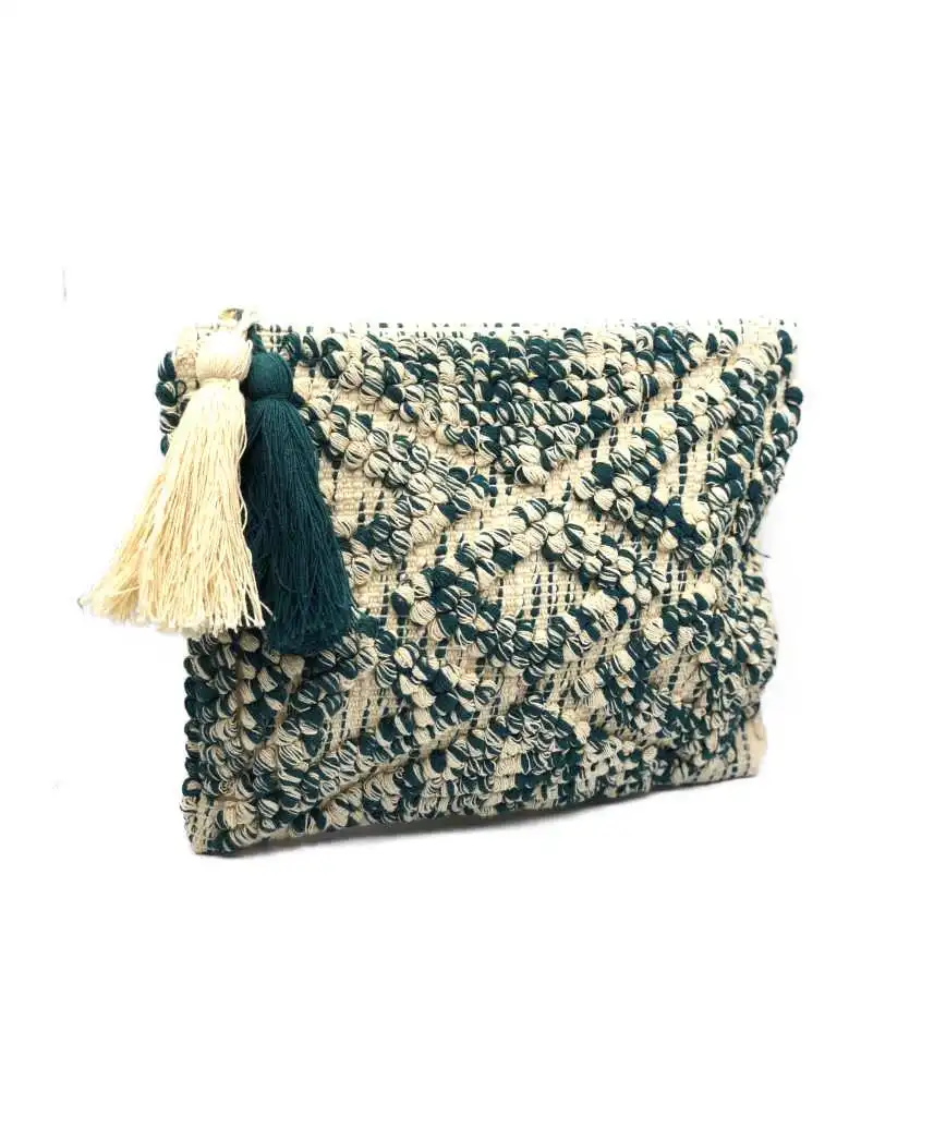 Fringe Cloth weave Cluth bag - Green