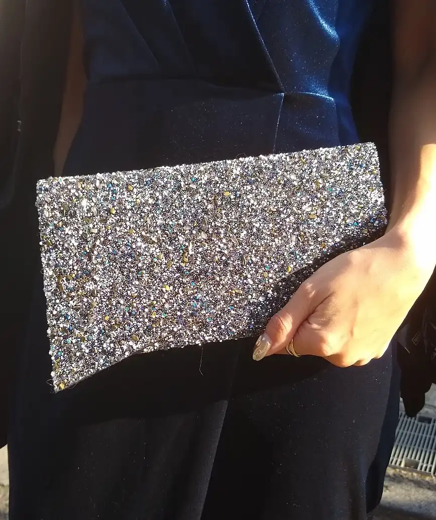 Asymmetry Lame Clutch bag