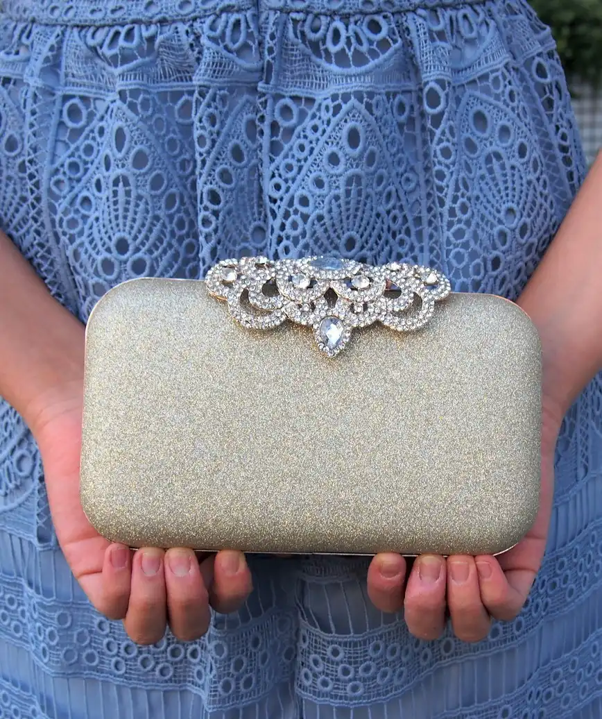 clasp motif lame cluth bag - gold