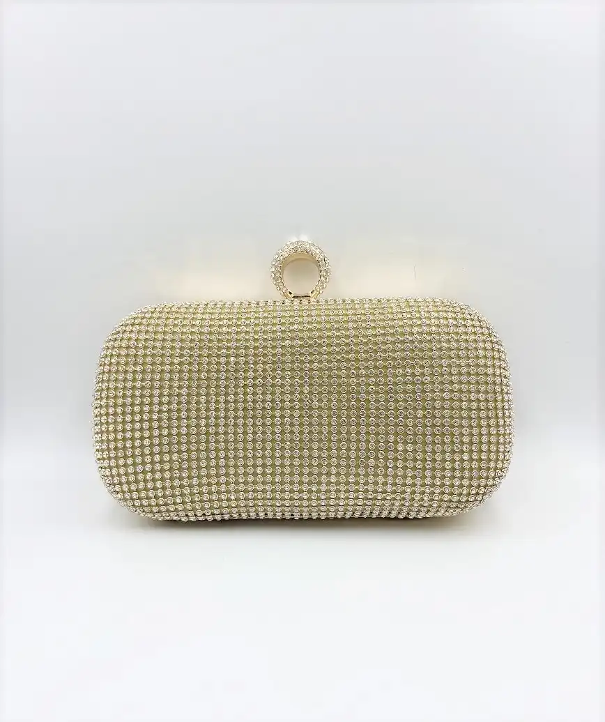 full stone round cluth bag - gold