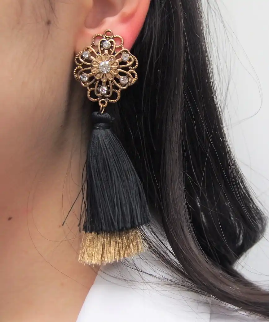 Black Gold Fringe Earrings