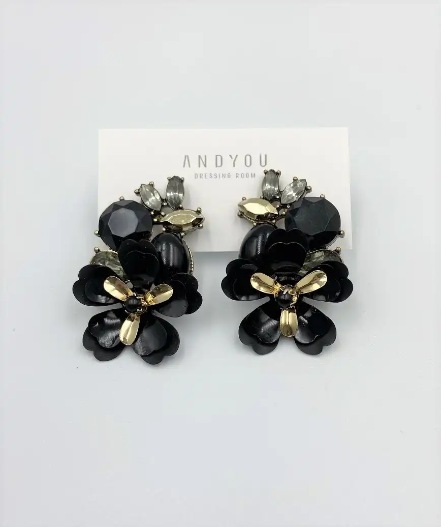 Flower black bijou motif Earrings