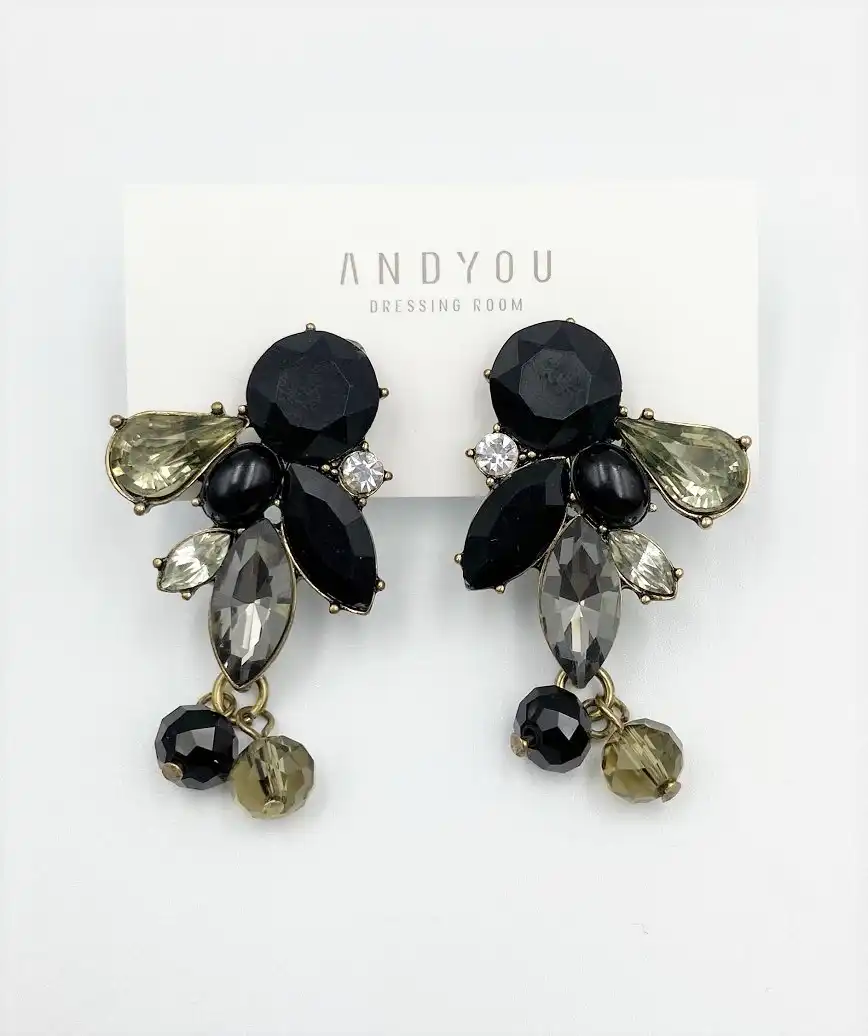 Black silver bijou drop Earrings