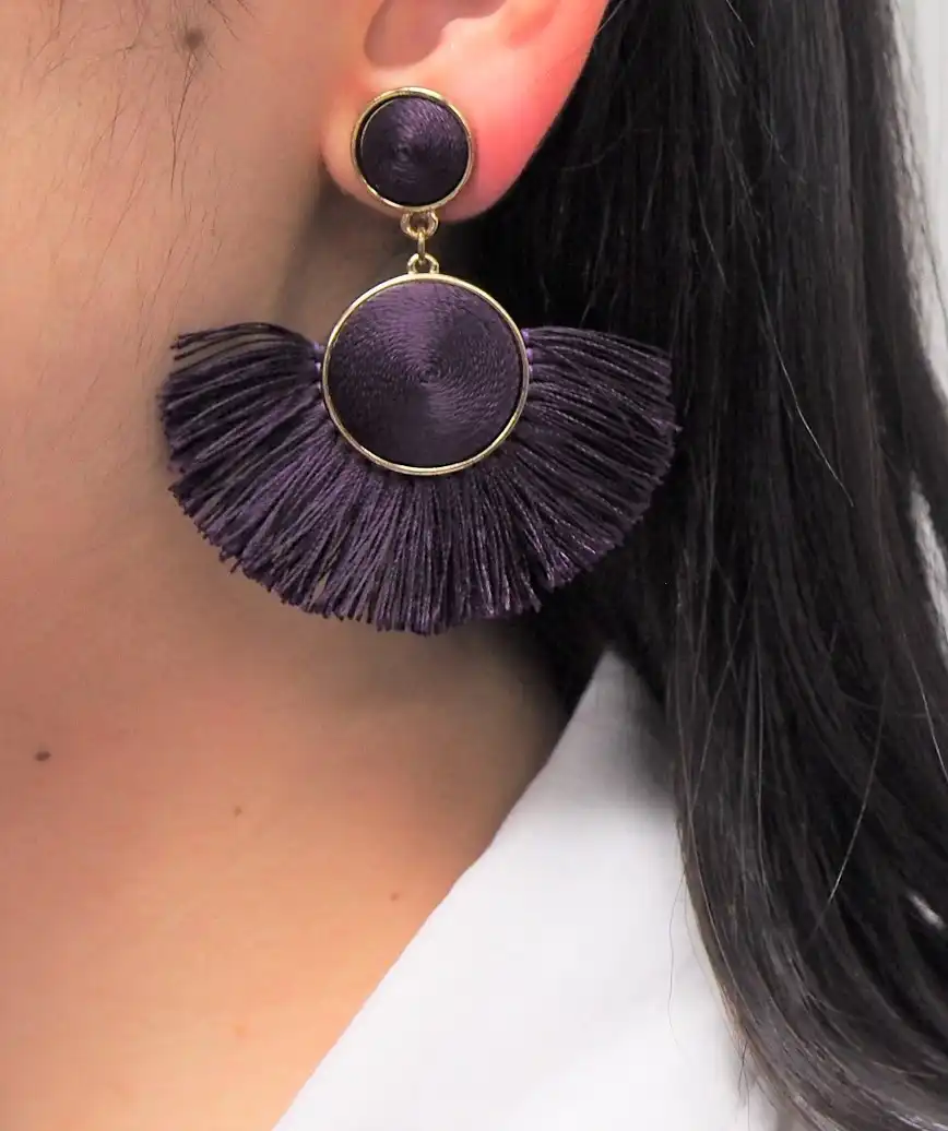 Semicircle Fringe Earrings - Purple