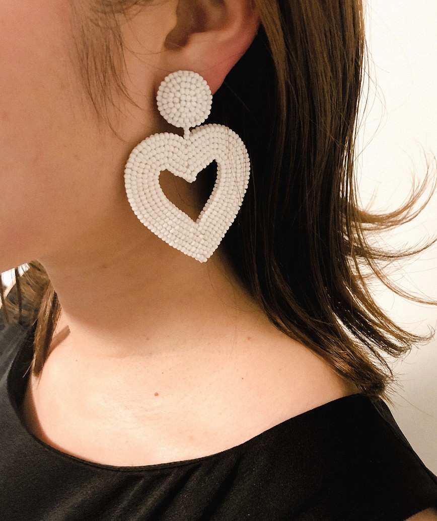 Vionnet Heart Drop Earrings-White