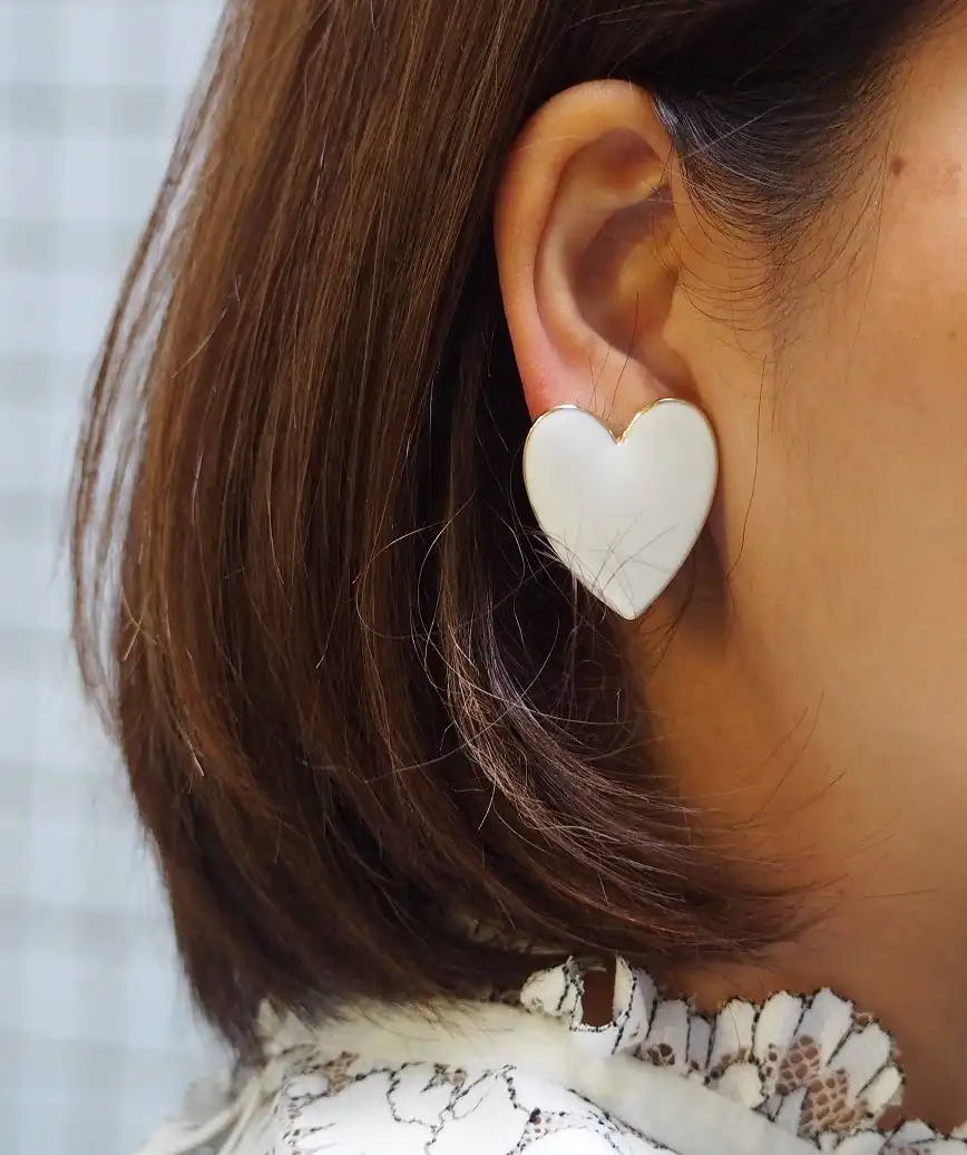 Nellia Heart Stud Earrings-White