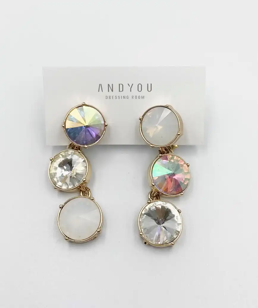 3chain circle bijou Earrings - white×Silver