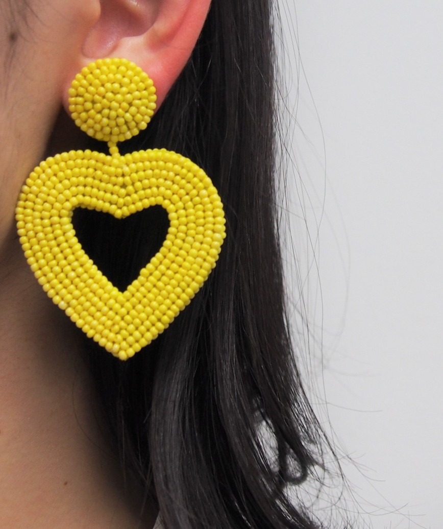 Vionnet Heart Drop Earrings-Yellow
