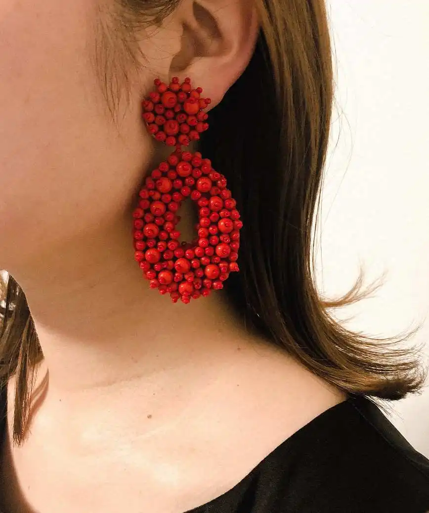 Melayna Drop Earrings-Red