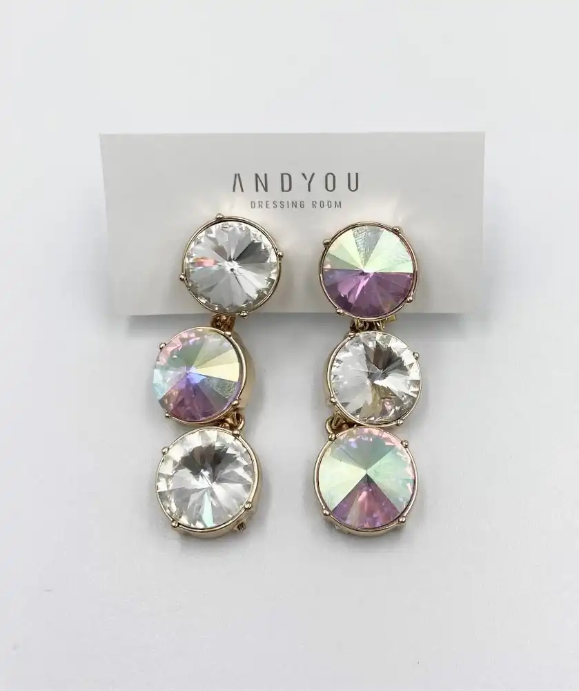 3chain circle bijou Earrings - Silver×hologram