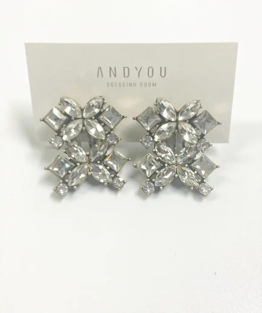 Double flower motif crystal Earrings