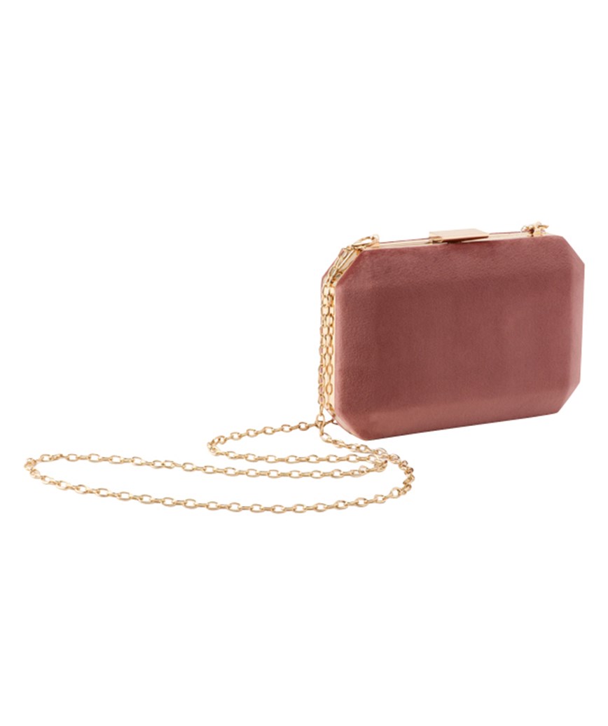 light pink suede clutch bag